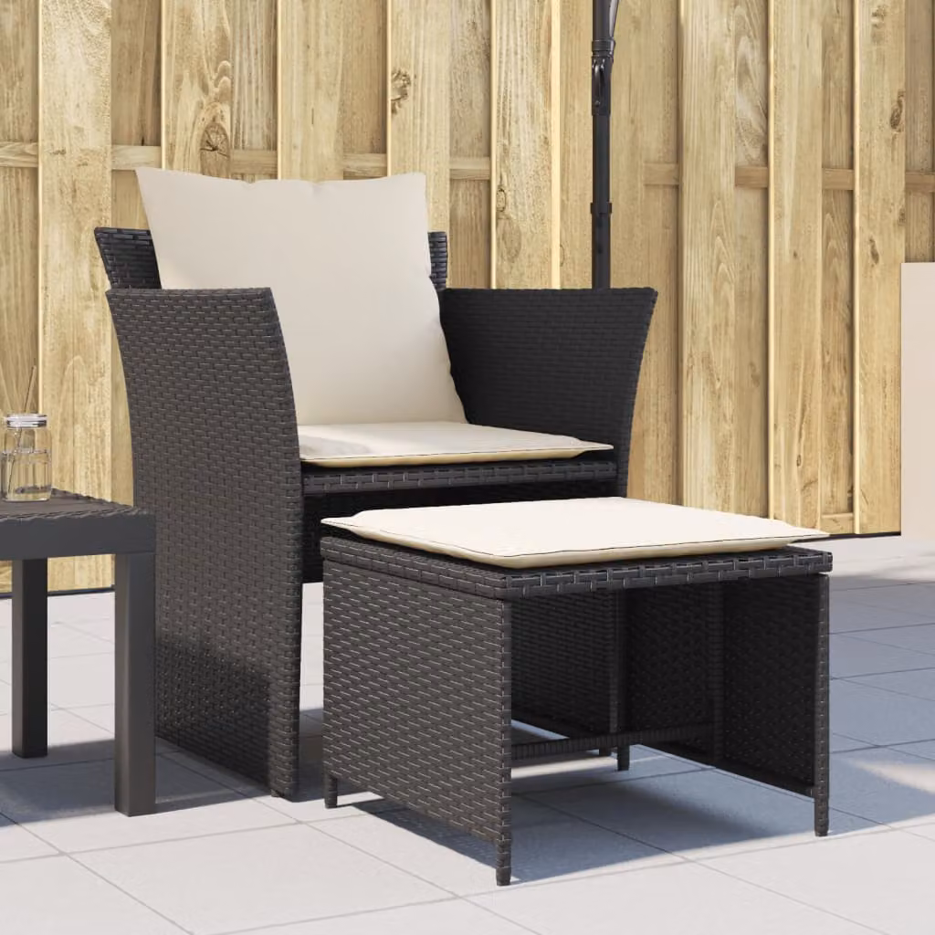 vidaXL Poltrona da Giardino con Poggiapiedi in Polyrattan e Metallo Nero Opaco