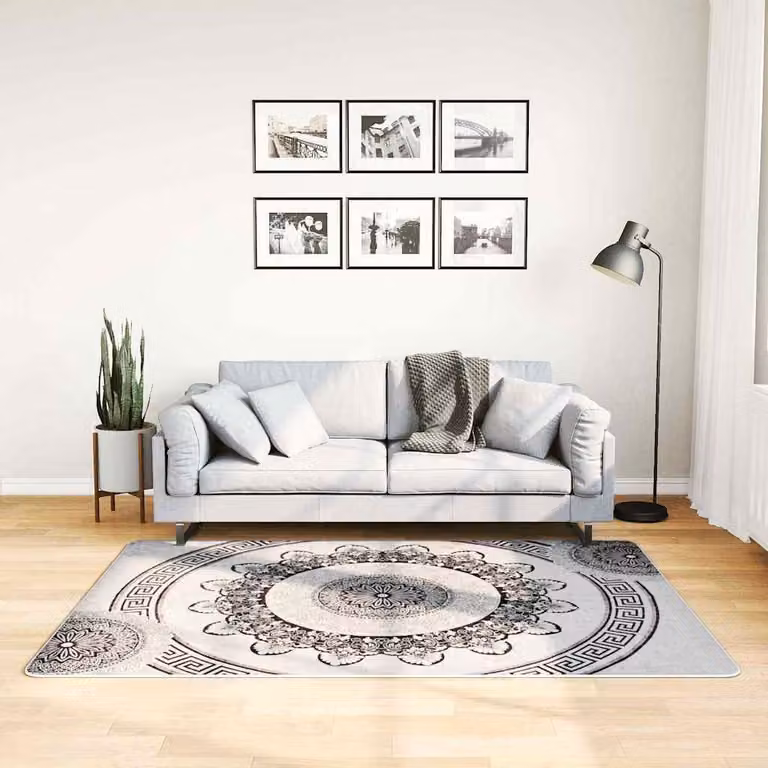 vidaXL Tappeto Lavabile Moderno in Poliestere Nero e Grigio L: 120 cm x P: 180 cm