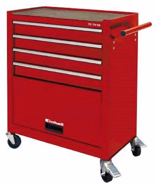 Carrello per Officina Einhell in Metallo Rosso con 4 Cassetti e 1 Portaoggetti