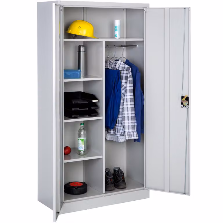 Armadio portadocumenti Tectake in metallo grigio con ante a battente, ripiani interni, asta appendiabiti e serratura - L: 90 cm, P: 40 cm, H: 180 cm