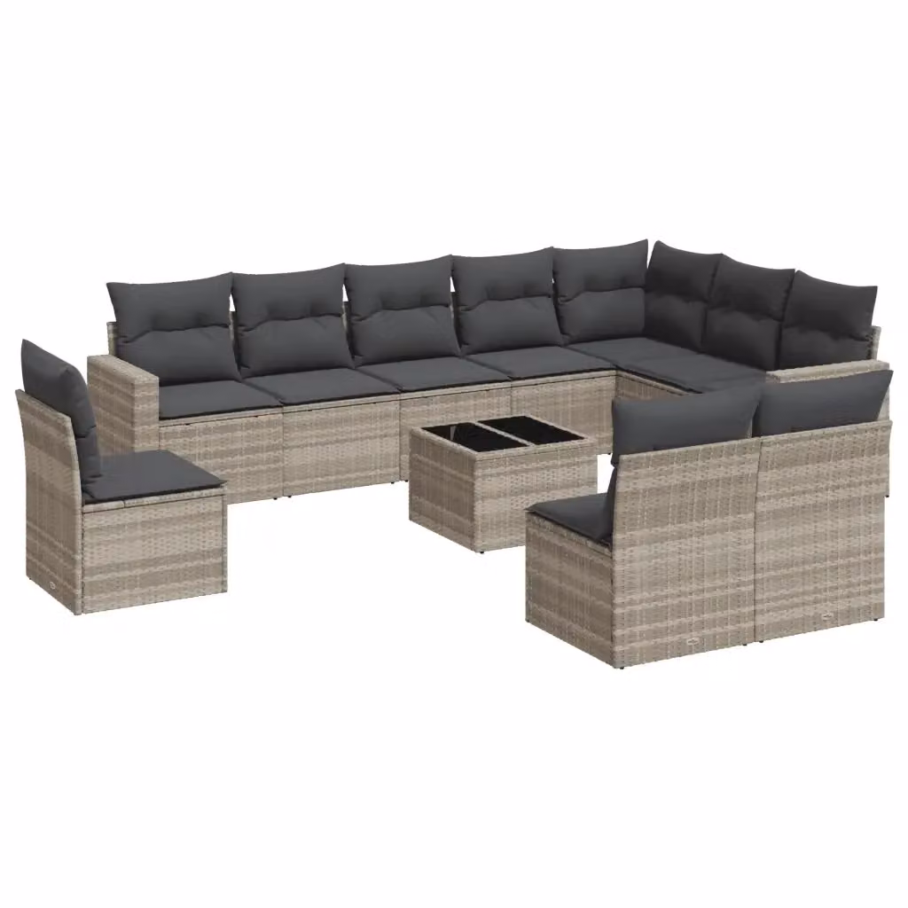 Set di divani da giardino vidaXL 11 pezzi in polyrattan grigio con cuscini e tavolino da esterno – 2