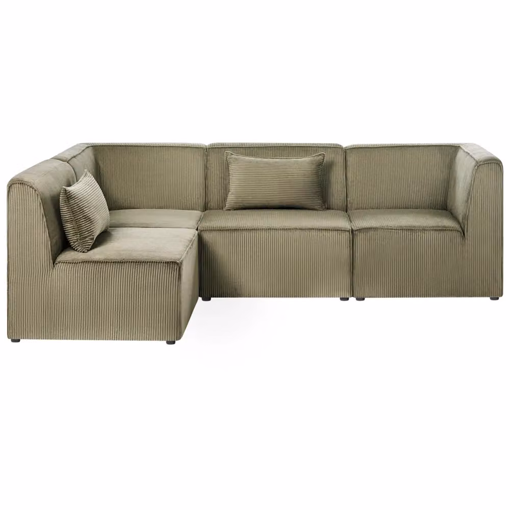 Divano modulare Beliani a L con ottomana, rivestimento in velluto a coste verde, design moderno per soggiorno, L 250 x P 166 x H 90 cm – 2