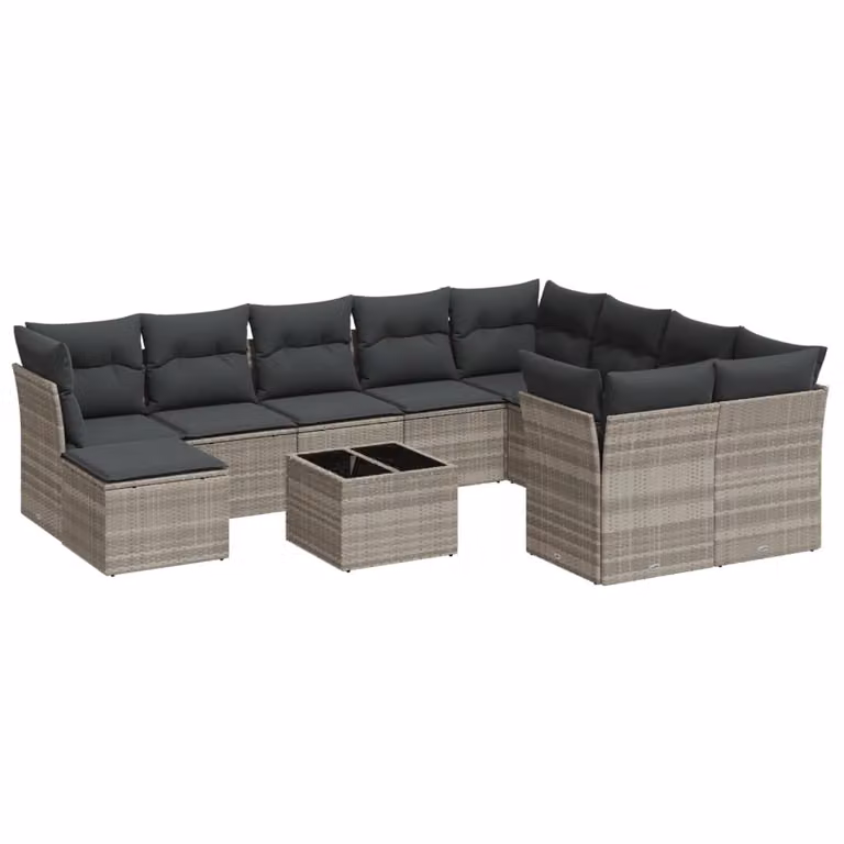 Set Divani da Giardino 11 pz con Cuscini in Polyrattan Grigio