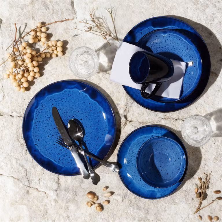 Servizio da cena tectake in ceramica e gres blu, 30 pezzi per 6 persone