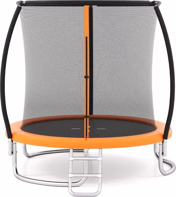 Trampolino da esterno arancione con rete di sicurezza e scaletta in acciaio zincato L: 244 cm, P: 240 cm, H: 60 cm – 1