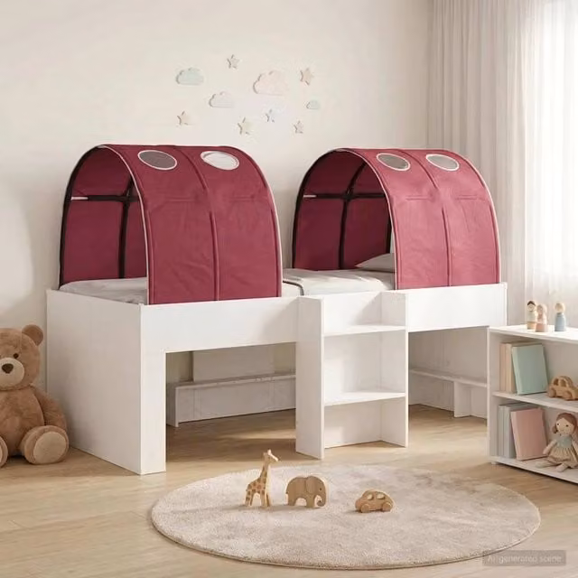 Letto con Tunnel 3 pz Bianco e Rosso Legno ingegnerizzato 3423561