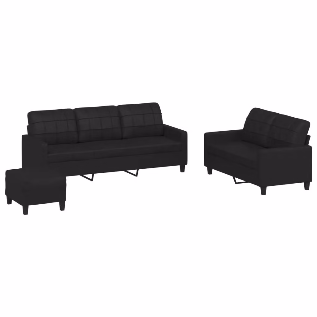 vidaXL Set di Divani 3 pz Moderno in Similpelle Nero con Cuscini e Pouf – 2