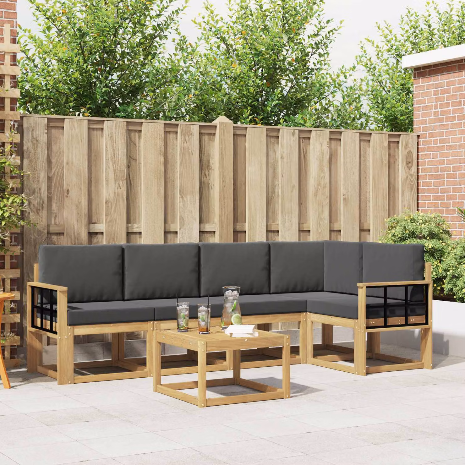 vidaXL Set di divani da esterno 6 pezzi in legno di acacia con cuscini, Bianco e Antracite