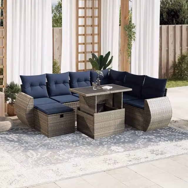 Set Divani da Giardino 8 pz con Cuscini Grigio in Polyrattan 3275161