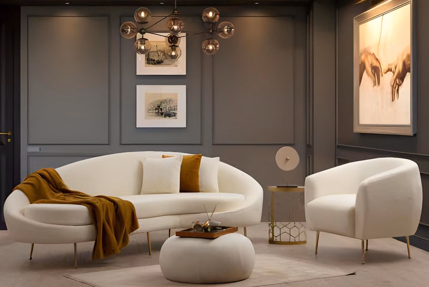 Weißes Wohnzimmer Set Designer Polster Dreisitzer Moderner Sessel 2tlg