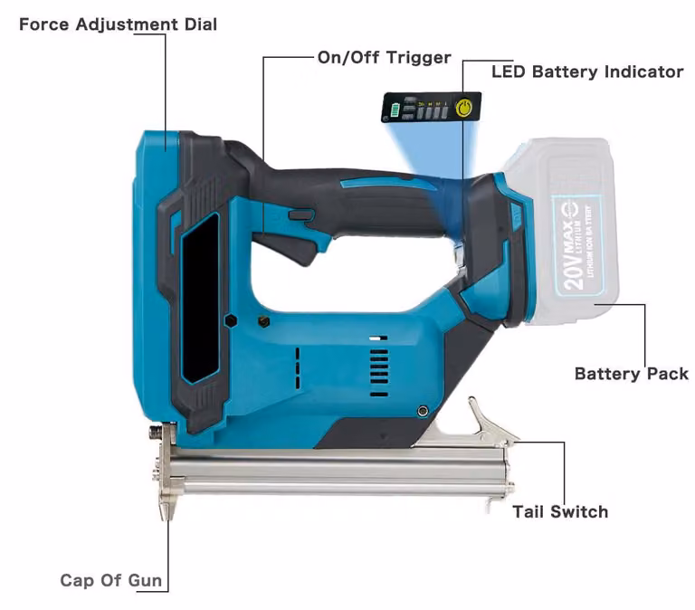 Pistola elettrica per unghie - Motore brushless - Batteria da 21V - Lavorazione del legno