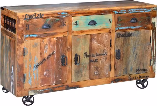 Consolle rettangolare in legno di mango e metallo stile rustico con finitura opaca marrone multicolore Giner y Colomer