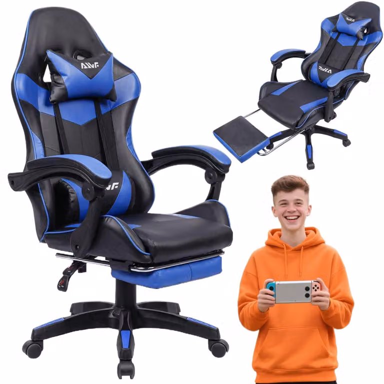 Sedia da ufficio ergonomica con poggiapiedi e supporto lombare, sedia da gaming confortevole e sedia girevole
