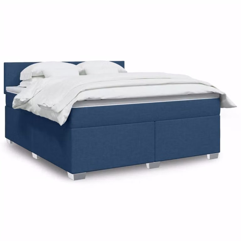 vidaXL Letto Ibrido con Materasso Blu e Bianco, Struttura in Legno di Pino e Tessuto con Illuminazione Sotto il Letto e Porta USB, L/P: 180 x 200 cm
