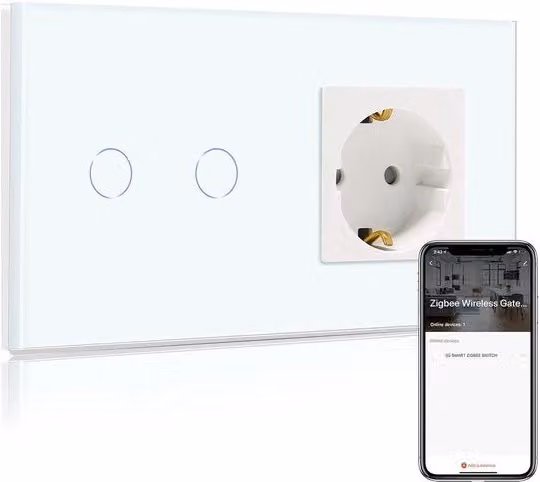 Interruttore a parete intelligente ZigBee con controllo tramite smartphone e comando vocale compatibile con Amazon Alexa e Google Assistant, disponibile in bianco o blu