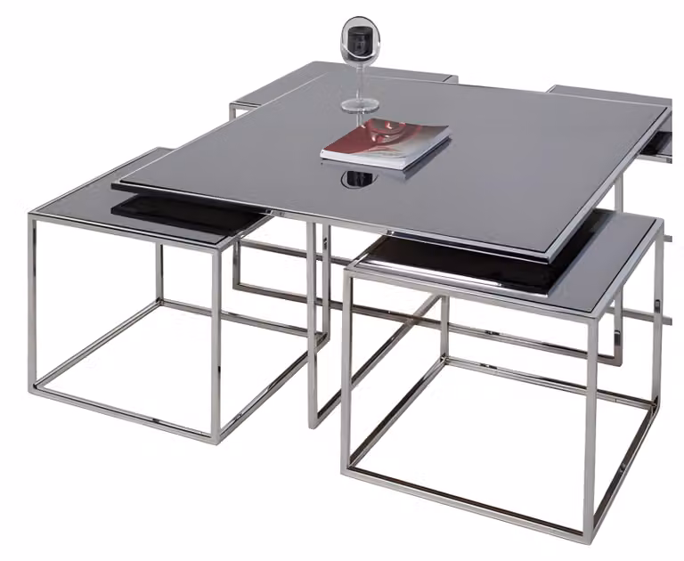 Grauer Couchtisch aus Edelstahl modern und elegant