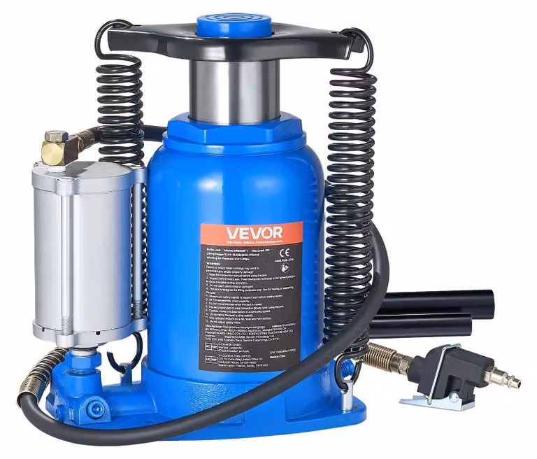 Sollevatore pneumatico/manuale per bottiglie, capacità 32 tonnellate, altezza di sollevamento 255–415 mm