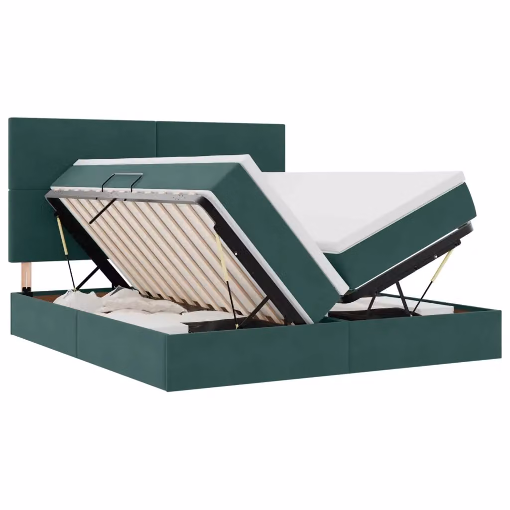 Letto con Contenitore vidaXL in Velluto Verde con Base a Sollevamento L: 180 cm, P: 200 cm, H: 204 cm – 2