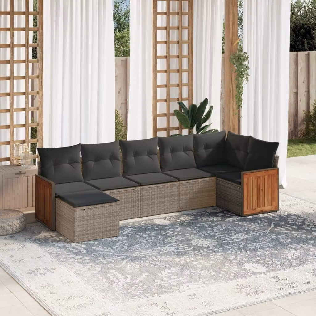 Maison Exclusive - Set da giardino 7 pezzi con cuscini in polyrattan grigio