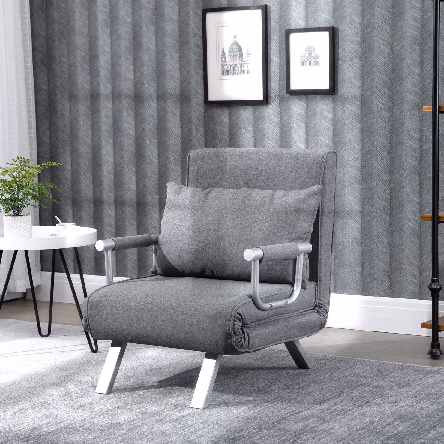 Poltrona Relax HOMCOM con funzione letto e braccioli, design moderno in tessuto grigio, L: 65 cm, P: 69 cm, H: 80 cm – 2