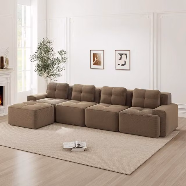 Sofa modulare senza ossa - Zephmum- L-f?rmiglia, 4 posti, velluto, marrone