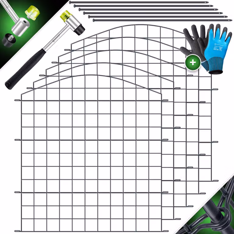 KESSER® Recinzione per stagni, recinzione da giardino, sistema a pannelli, set completo in metallo, parte superiore arrotondata, inclusi martello e pali