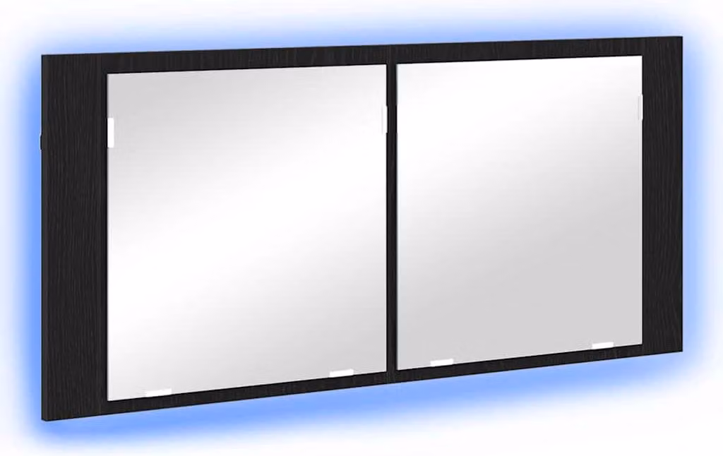 Armadio Specchio LED con porta Rovere Nero 100 x 12 x 45 cm