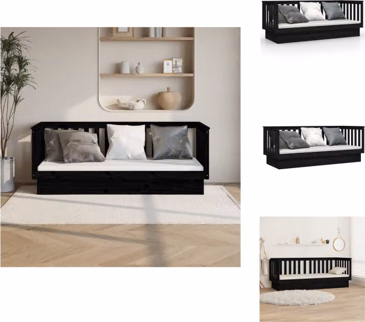 vidaXL Letto da giorno nero 75x190 cm in legno di pino massiccio - Letti e strutture letto
