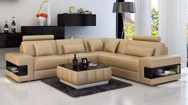 Ledersofa Couch Wohnlandschaft Ecksofa Eck Garnitur Design Modern Sofa L6014B