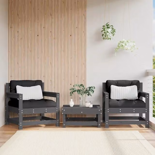 Sedia da patio-Sedie da Giardino con Cuscini 2pz Legno Massello di Pino Grigio 827251