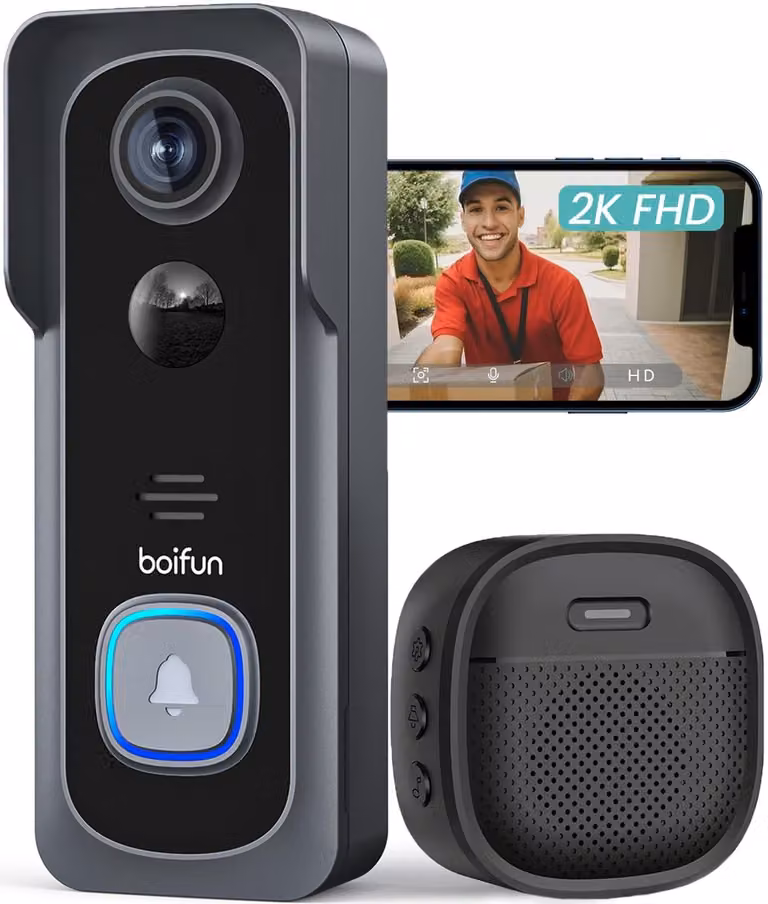 Campanello video Wi-Fi BOIFUN con telecamera, campanello wireless Ultra-HD con telecamera, compatibile con Alexa