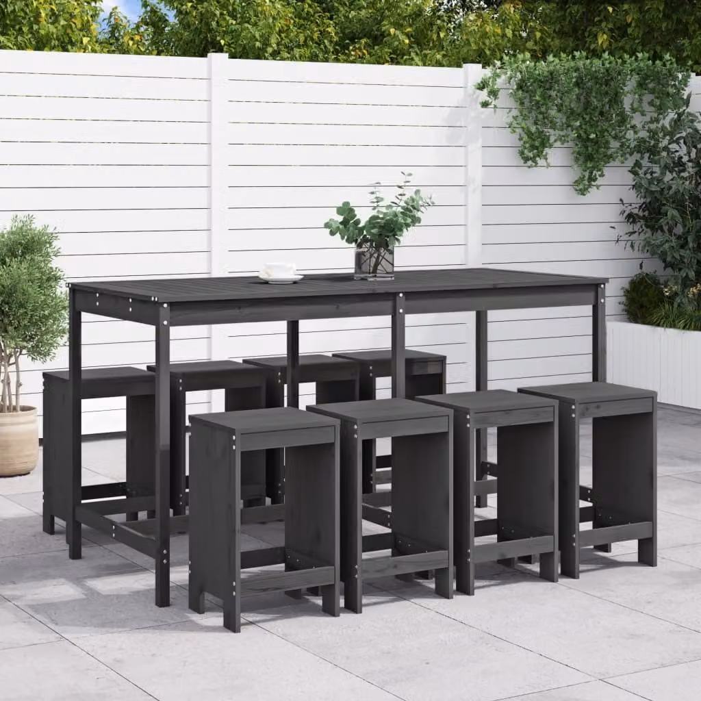 Maison Exclusive - Set Bar da Giardino 9 pz Grigio in Legno Massello di Pino