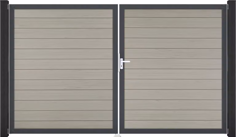 GroJa Cancello a innesto solido Bi-Color Sand DIN sinistro 300x180x4 cm telaio in alluminio DB 703, a 2 ante