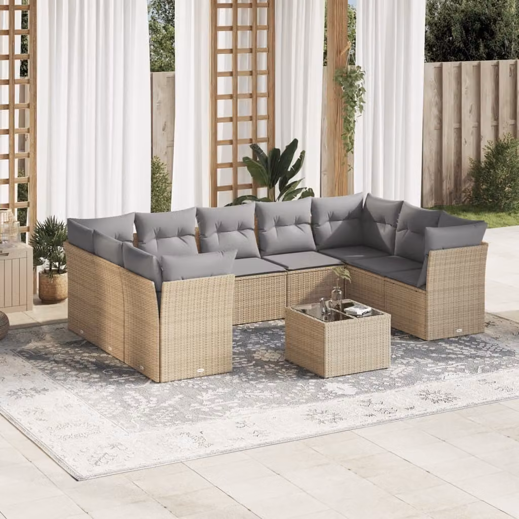 Maison Exclusive - Set da giardino 10 pezzi con cuscini in polyrattan beige