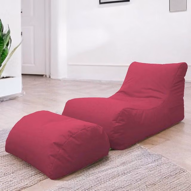 Chaise Longue moderna Alton di Talamo Italia con poggiapiedi in Nylon e pouf imbottito, colore Fucsia, L: 120 cm, H: 80 cm, P: 60 cm