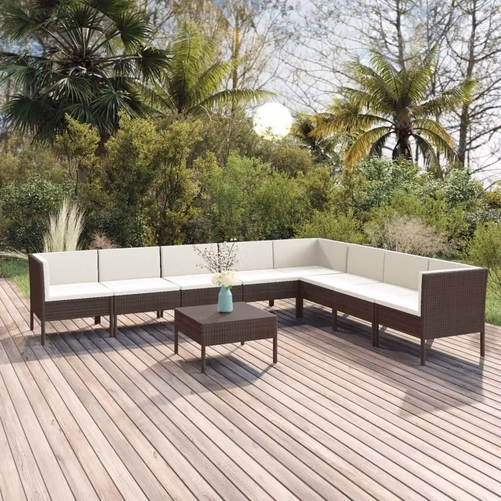 Maison Exclusive - Set da giardino da 9 pezzi con cuscini in rattan sintetico marrone