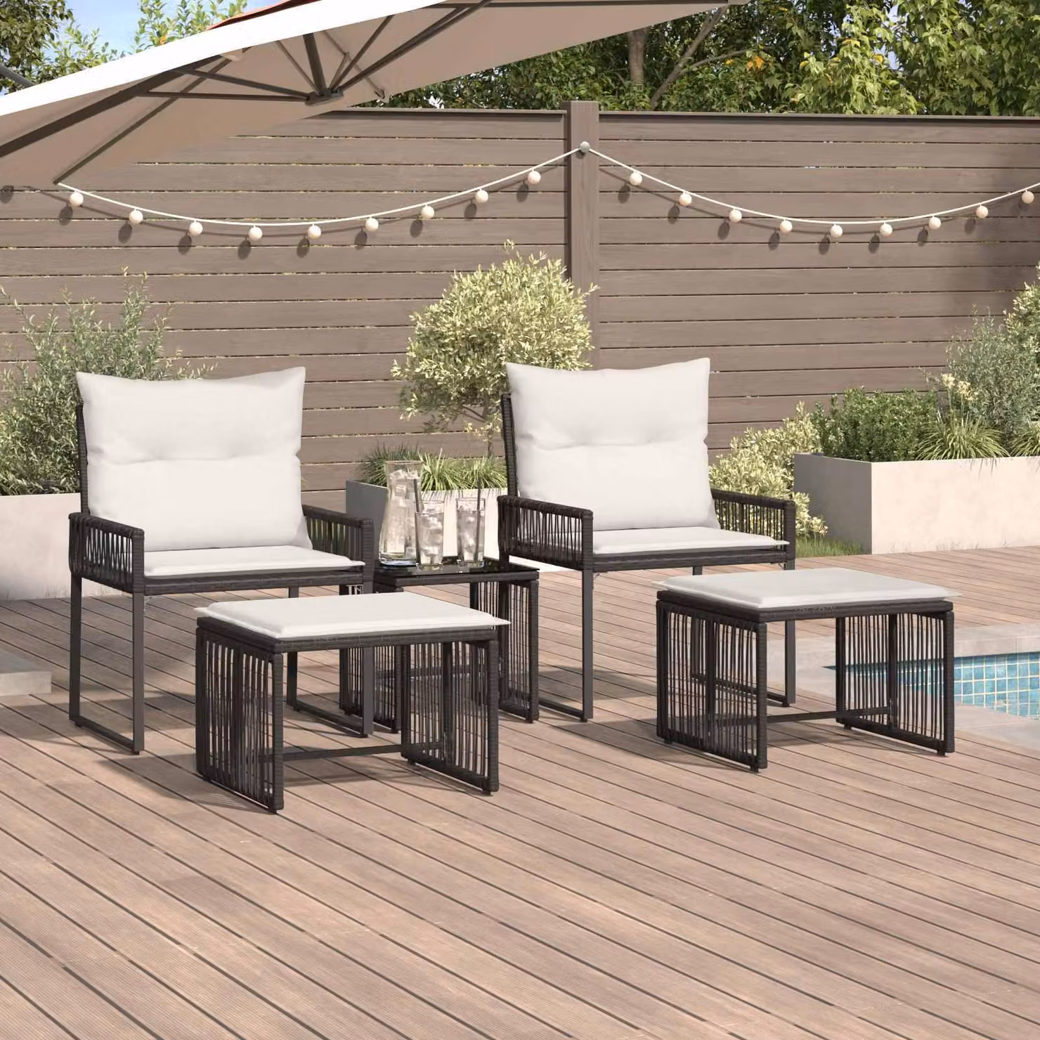 Maison Exclusive - Set di mobili da giardino, 11 pezzi, in rattan sintetico nero e crema