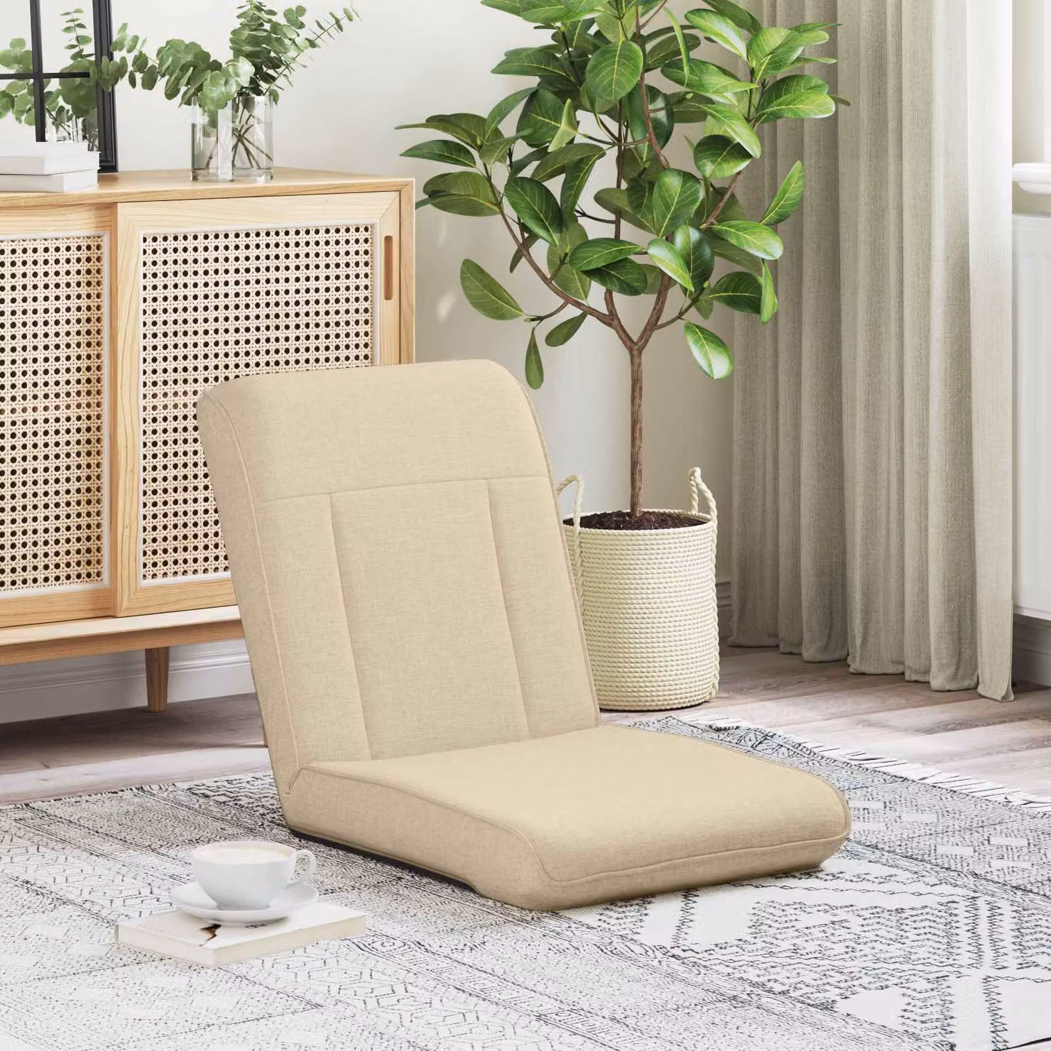Sedia a pavimento regolabile vidaXL in tessuto beige per soggiorno e camera da letto