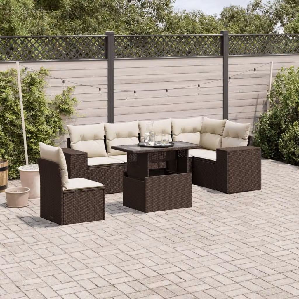 Maison Exclusive - Set Divani da Giardino 7 pz con Cuscini Marrone in Polyrattan