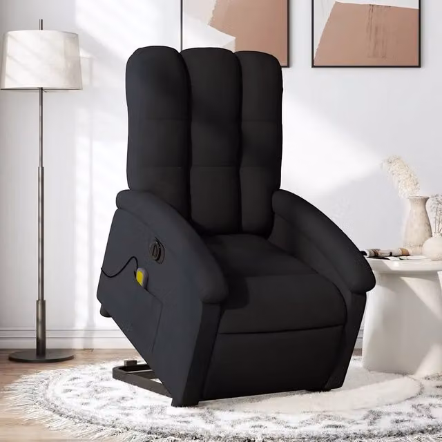 Poltrona Alzapersona Elettrica con Massaggio vidaXL in Tessuto Nero per Senior – 1