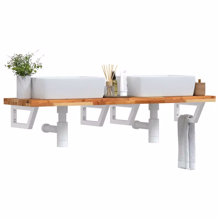 vidaXL Ripiano a Parete per Lavabo in Accacia e Metallo, L: 40 cm, P: 19 cm, H: 5 cm