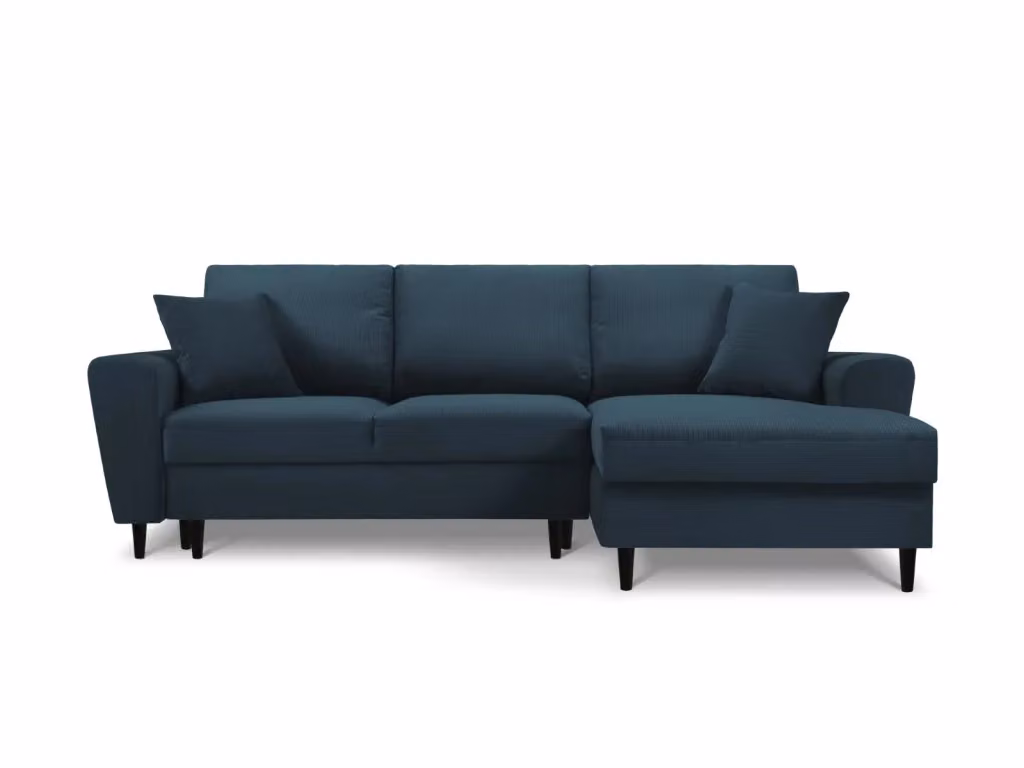 Divano angolare convertibile con contenitore Kyoto Cosmopolitan Design, 4 posti, velluto a coste blu scuro, L 241 x P 114,6 x H 88 cm – 2