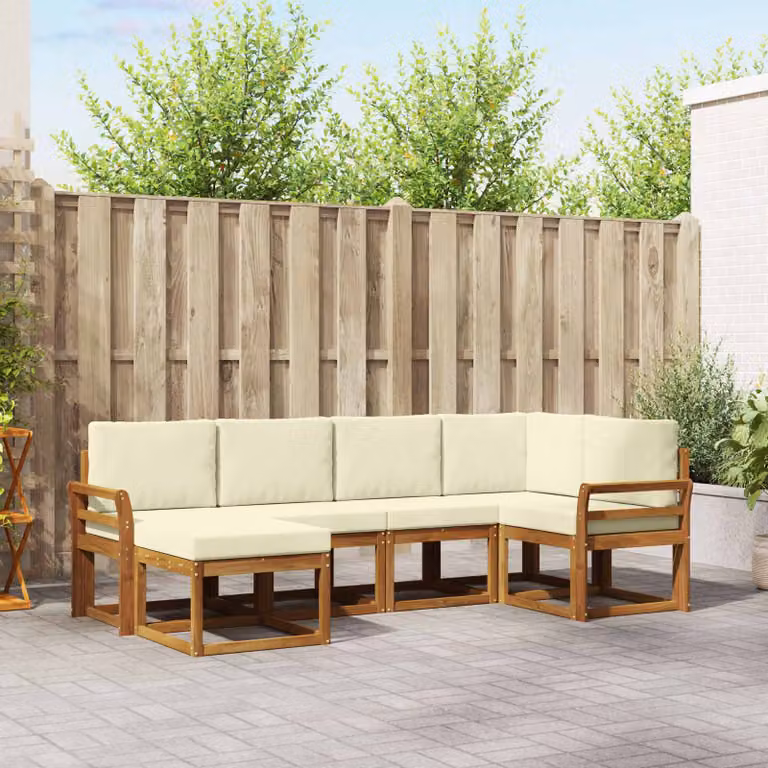 vidaXL Set di divani da esterno 6 pz in legno di acacia con cuscini, beige e marrone