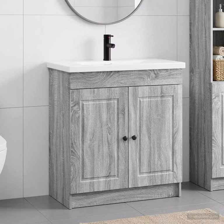 Set di mobili per il bagno vidaXL Sonoma grigio, L: 56 cm, P: 37,5 cm, H: 81 cm