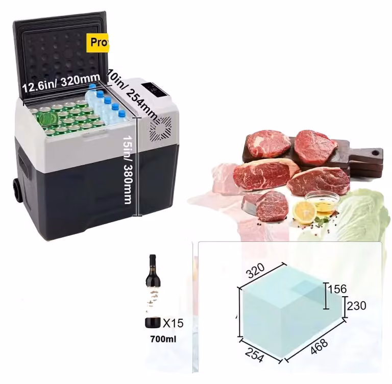 Compressore portatile per raffreddamento, capacità 40 litri, compatibile con 12/24V, capacità 40 litri