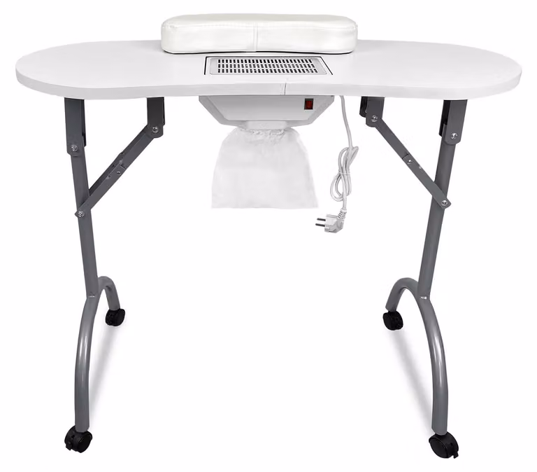 Tavolo da manicure pieghevole con ruote, tavolo portatile per unghie con cassetto e borsa da trasporto, tavolo cosmetico pieghevole per saloni di bellezza e uso domestico, dimensioni 98 x 44 x 77 cm, colore bianco
