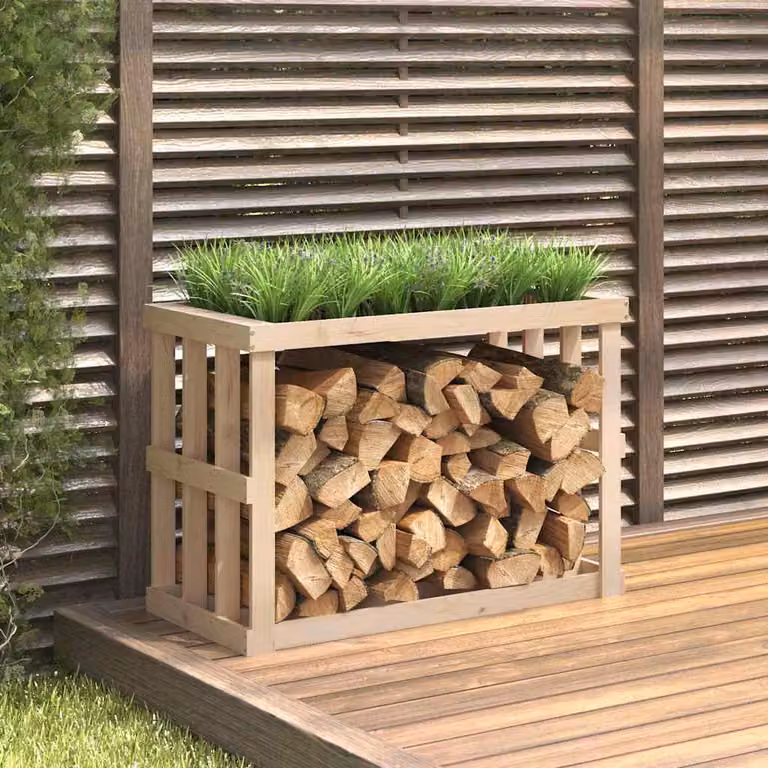 vidaXL Portaceppi da Esterno in Legno di Pino Massello Marrone L/P/H: 108 x 52 x 74 cm