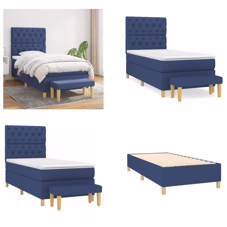 vidaXL Letto a molle con materasso blu 80x200 cm in tessuto - Letto a molle - Boxspringbetten - Bett - Schlafzimmermöbel