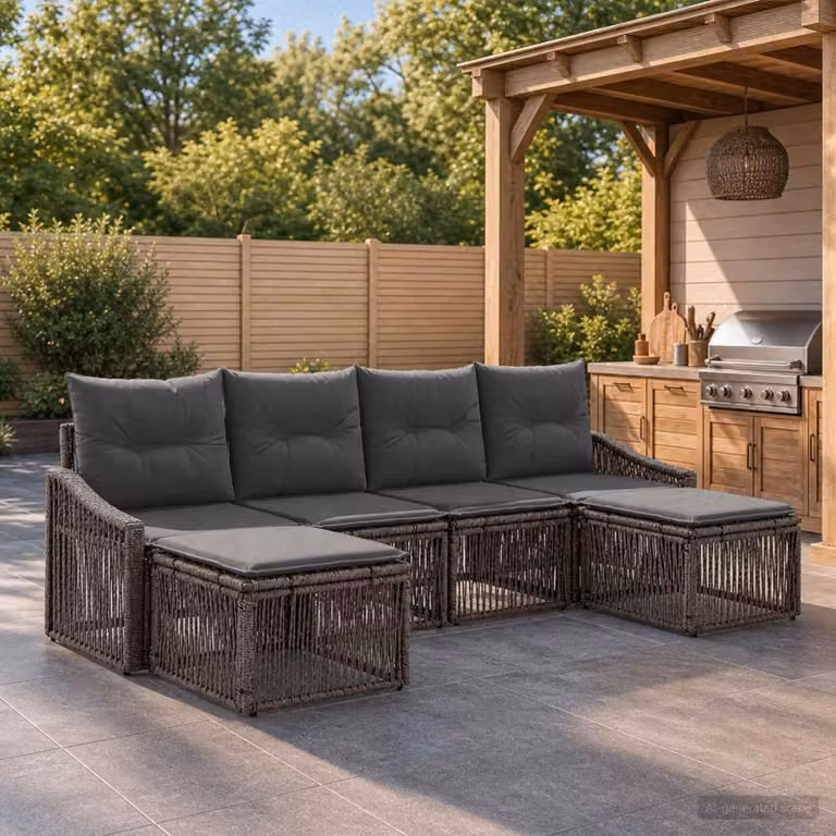 Maison Exclusive - Set da giardino composto da 6 pezzi, divano, colore grigio, realizzato in rattan sintetico