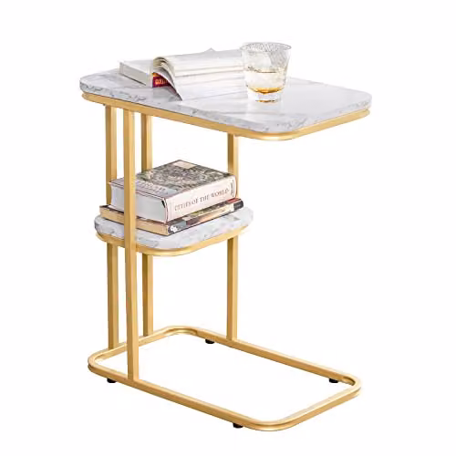 SoBuy Tavolino effetto marmo con ripiani 50x30x58 cm